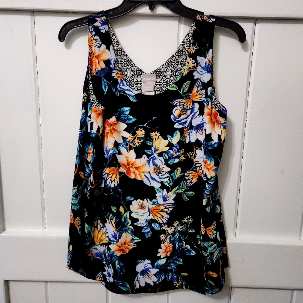 Chico's black/floral reversible tank